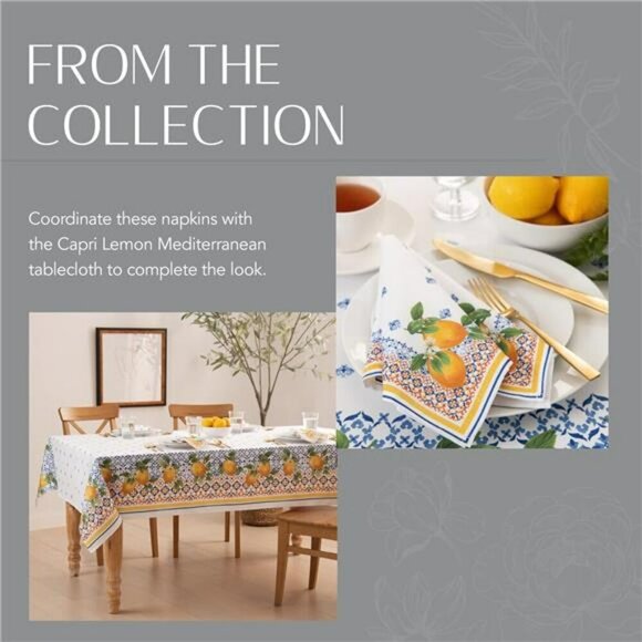 Elrene Lemon Cloth Napkins Set of 4 Mediterranean Floral Table Decor 17x17 - Picture 6 of 7